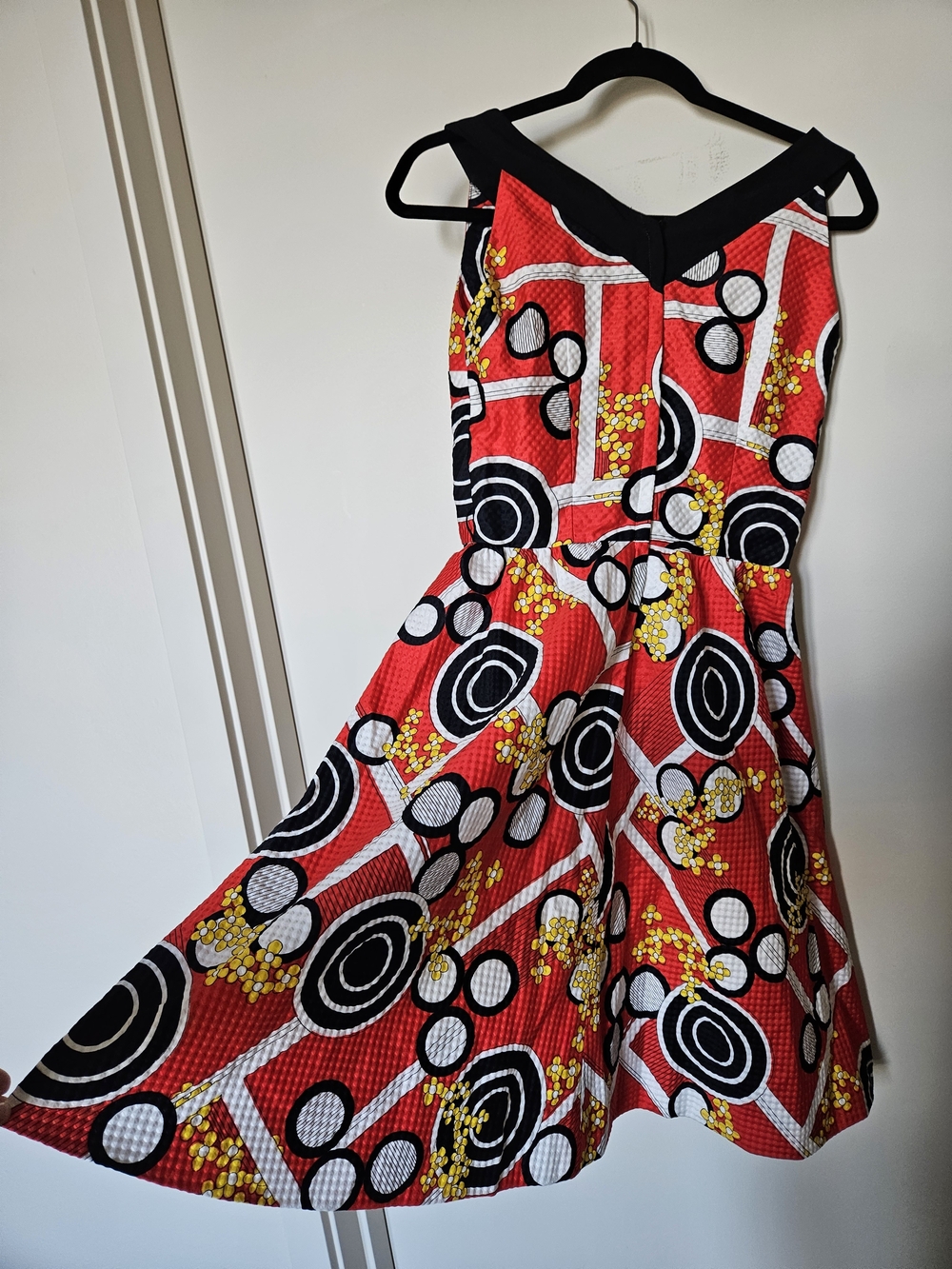 Vintage 1970s Howard Wolf Boutique midi dress — bold mod/graphic floral print